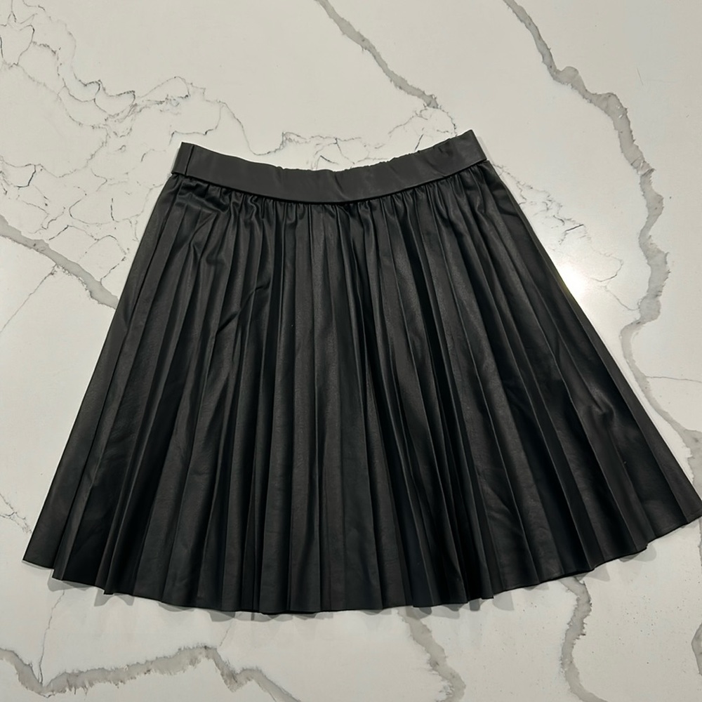 Zara Girl's Faux Leather Black Pleated Skirt